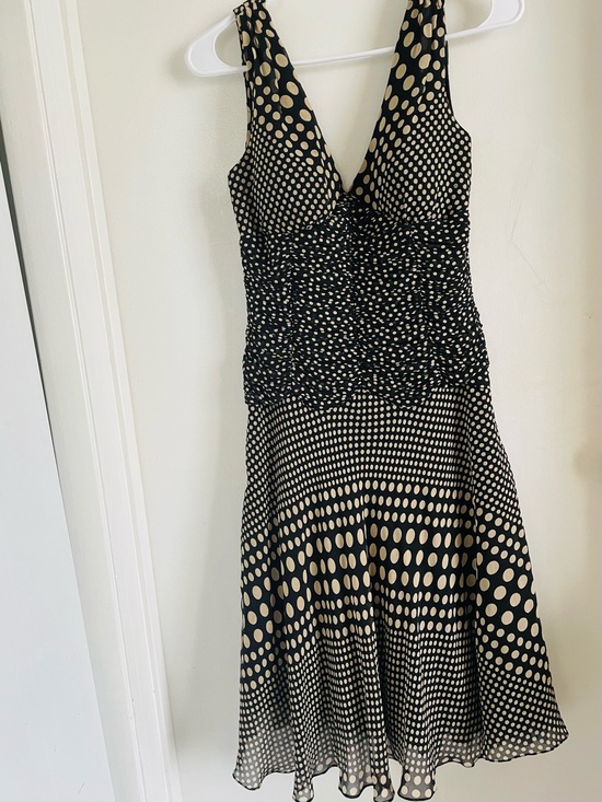 The Unbranded Brand Dresses & Skirts - Black and Cream Polka-Dot Midi Dress with V-Neck
